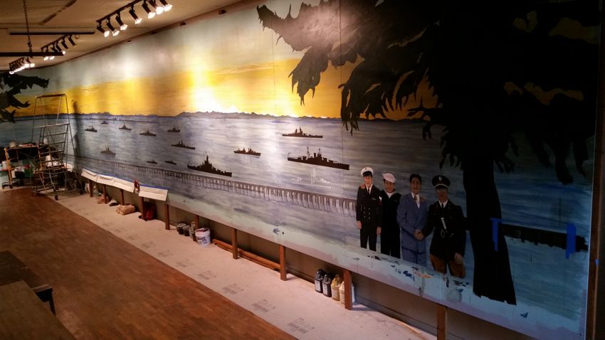The Pacific Fleet Mural in progress